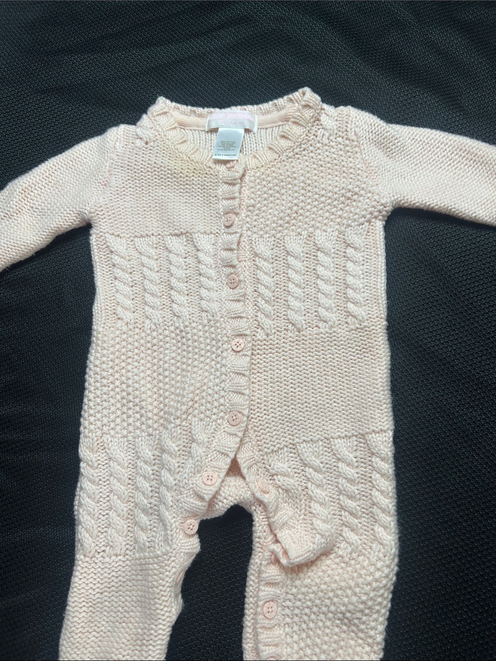 Janie and Jack Pale Pink Knit Cable Button-Front Baby Footie